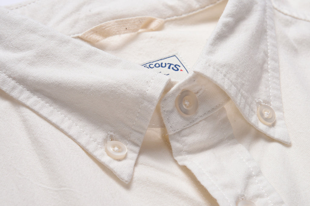 Japanese Organic Cotton Long Sleeve Elbow Patch Shirt in White