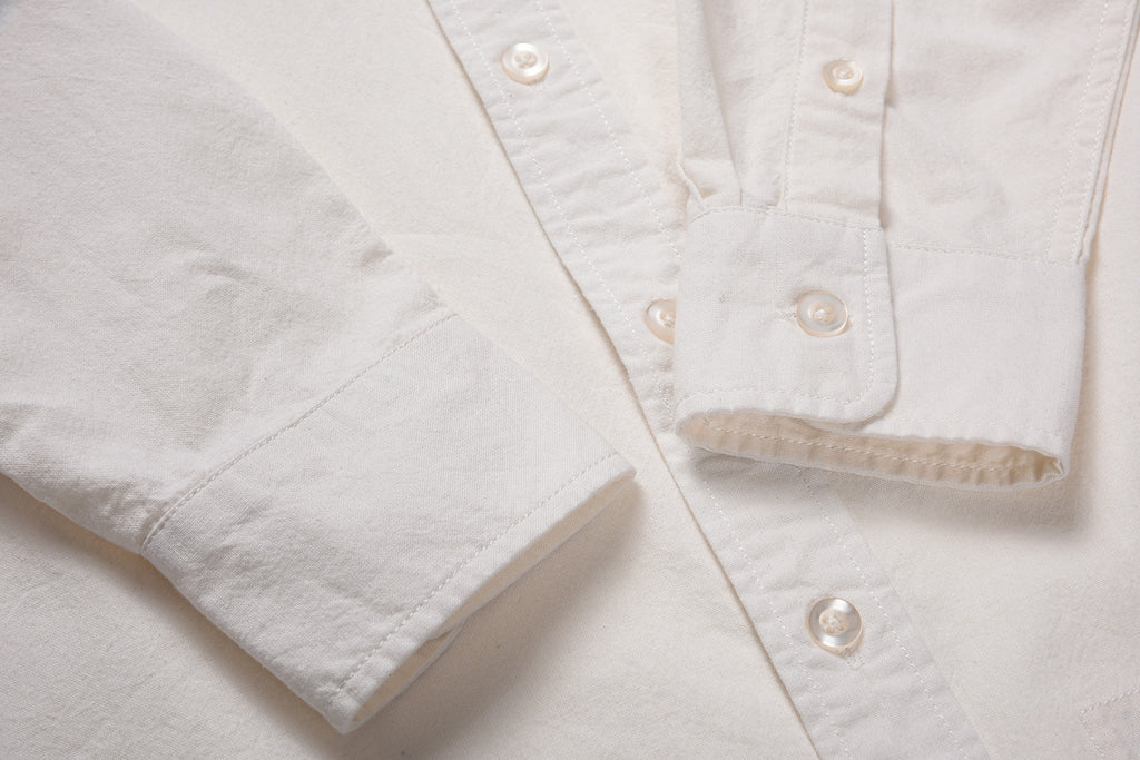 Japanese Organic Cotton Long Sleeve Elbow Patch Shirt in White