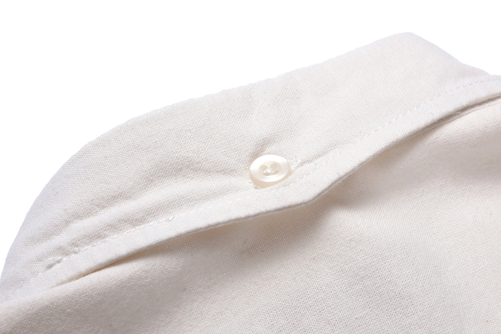 Japanese Organic Cotton Long Sleeve Elbow Patch Shirt in White