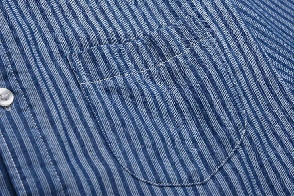 Stripes Discharge Print Long Sleeve Dark Indigo Shirt