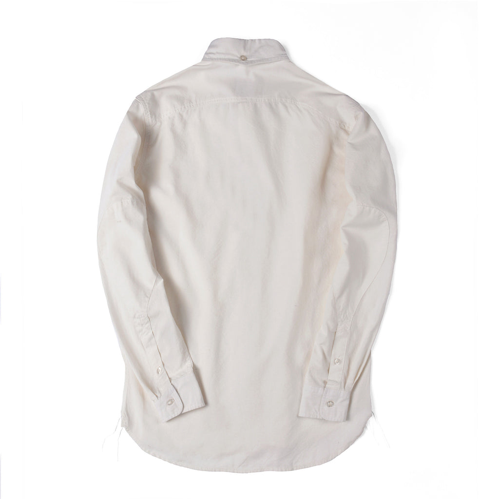 Japanese Organic Cotton Long Sleeve Elbow Patch Shirt in White