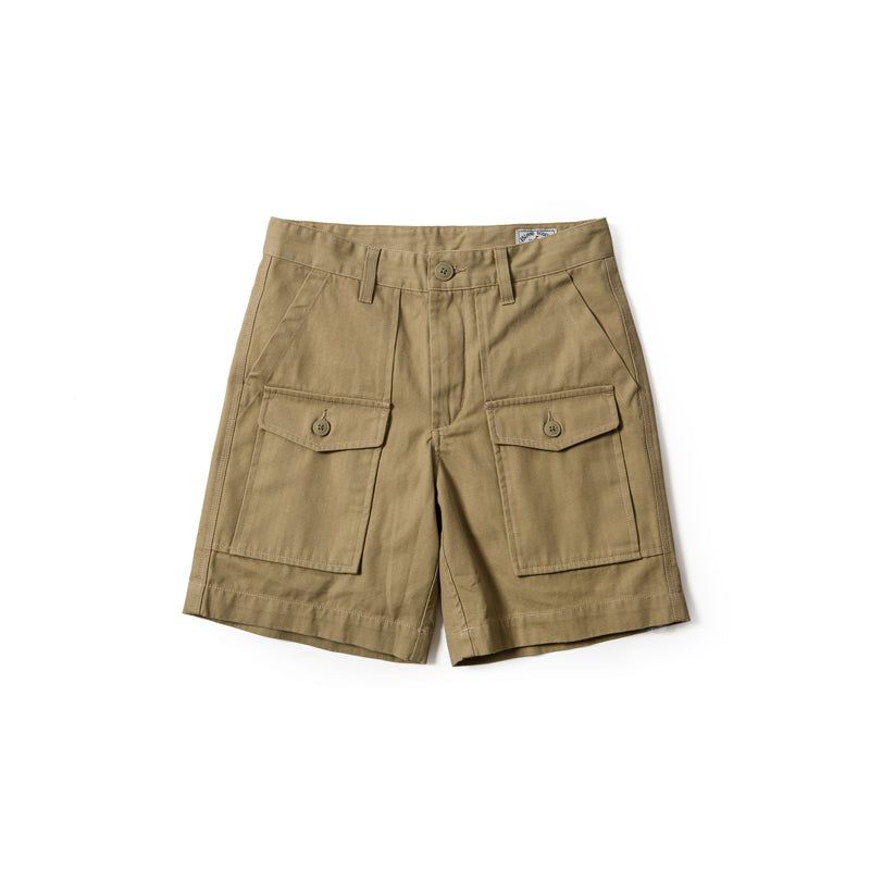 Cotton Herringbone Work Shorts - Brown