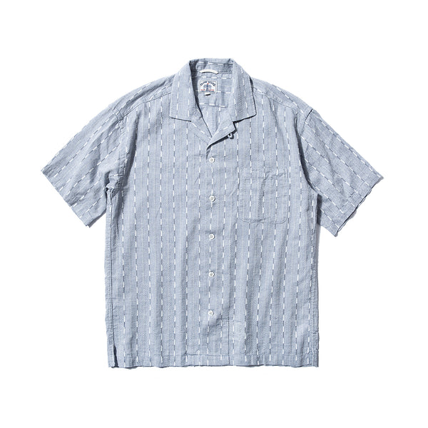 Cotton Mixed Linen Jacquard Stripes Palaka Shirt - Blue