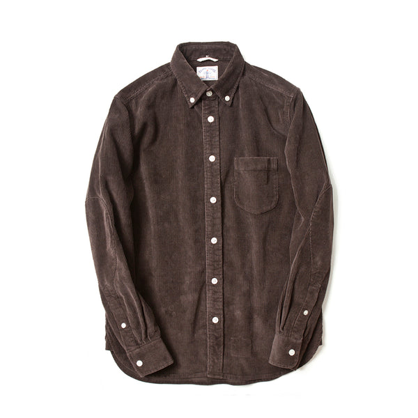 Corduroy Long Sleeve Elbow Patch Shirt in Brown