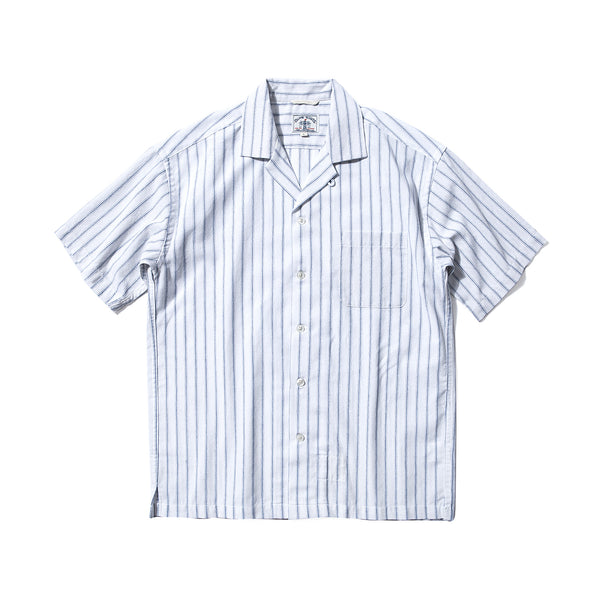 Denim Mixed Linen Stripes Palaka Shirt - White