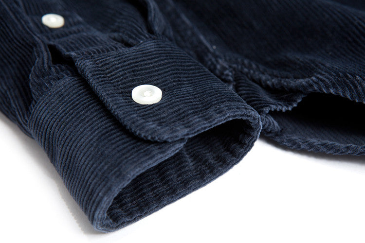 Corduroy Long Sleeve Elbow Patch Shirt in Navy