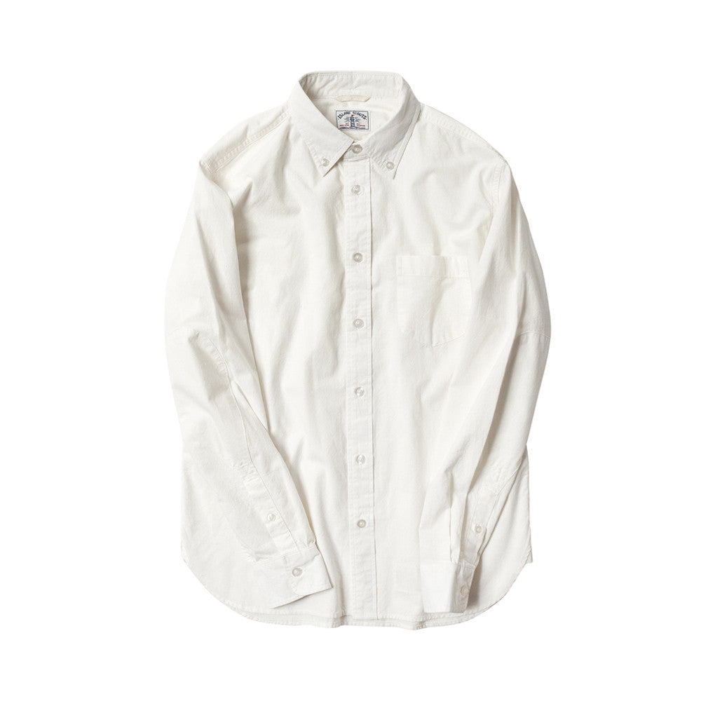 Japanese Organic Cotton Long Sleeve Elbow Patch Shirt in White
