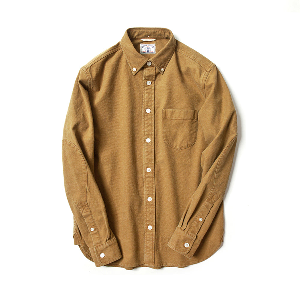 Brushed Cotton Long Sleeve Elbow Patch Shirt in Mustard