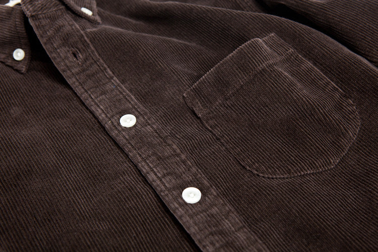 Corduroy Long Sleeve Elbow Patch Shirt in Navy