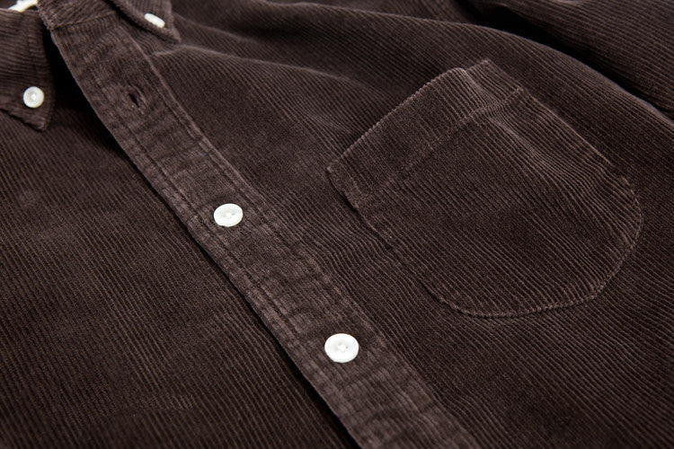 Corduroy Long Sleeve Elbow Patch Shirt in Brown