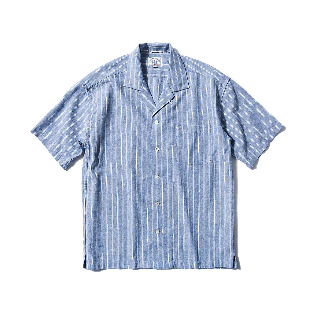 Denim Mixed Linen Stripes Palaka Shirt - Blue