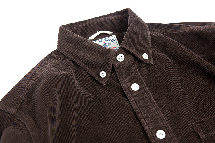 Corduroy Long Sleeve Elbow Patch Shirt in Navy