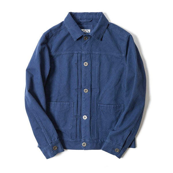 Old Textile Cotton Canvas 1960 Trucker Jacket In Blue