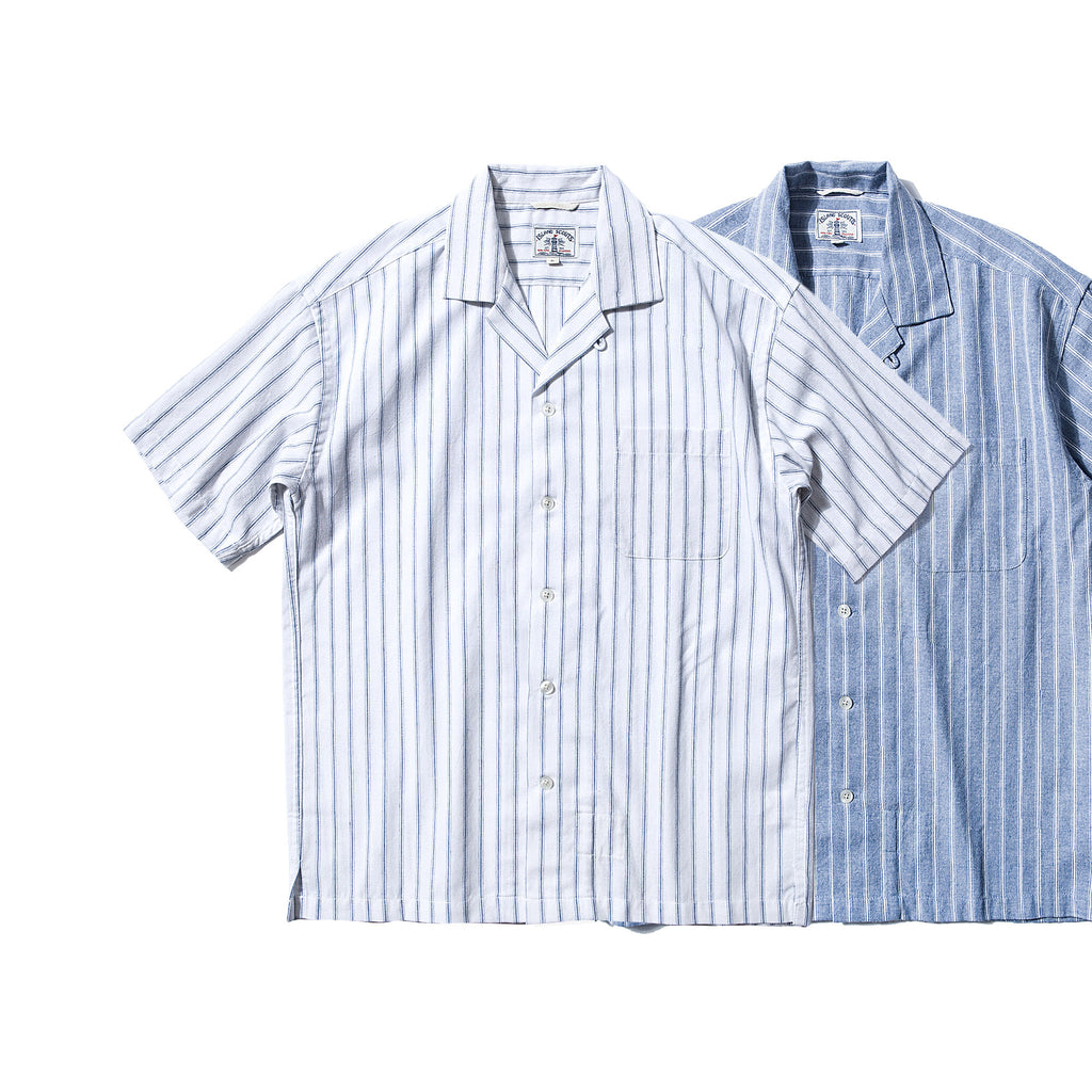 Denim Mixed Linen Stripes Palaka Shirt - Blue