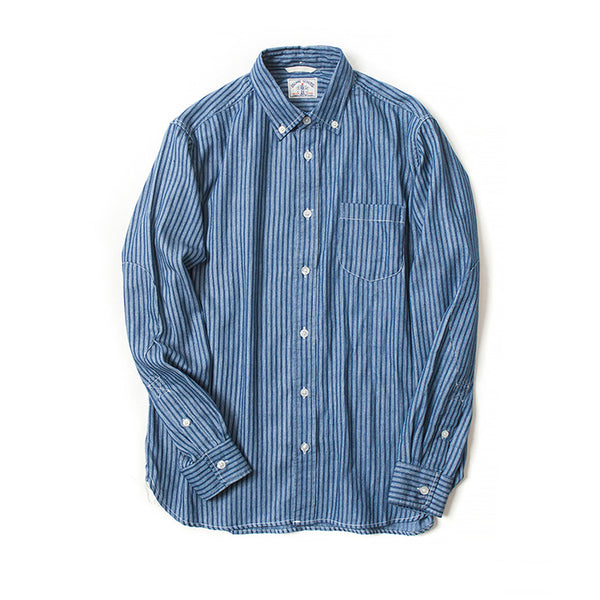 Stripes Discharge Print Long Sleeve Dark Indigo Shirt