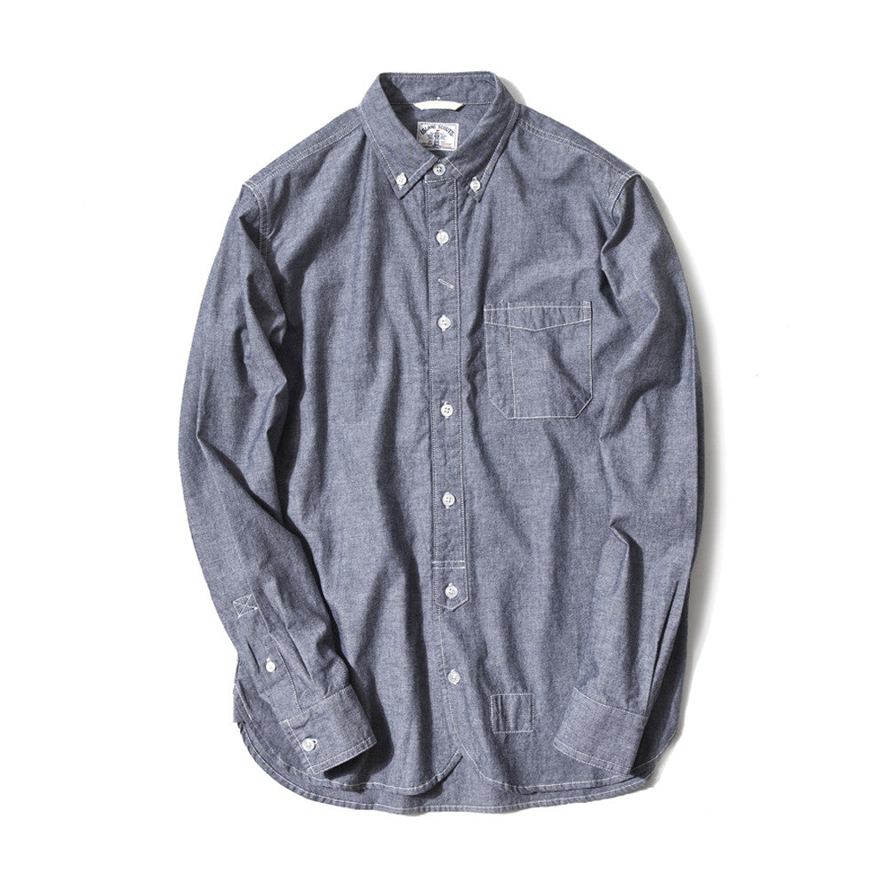 Japanese Charmbray Long Sleeve Worker Shirt In Black
