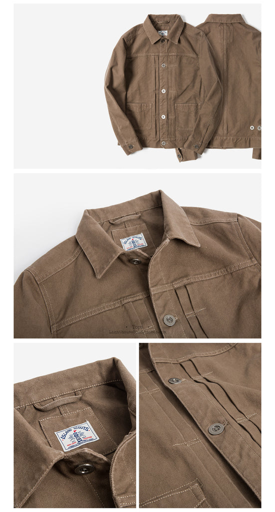 Old Textile Cotton Canvas 1960 Trucker Jacket In Brown