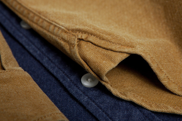 Brushed Cotton Long Sleeve Elbow Patch Shirt in Mustard