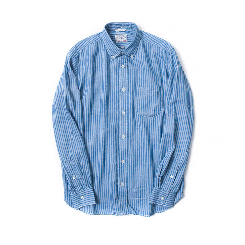 Stripes Discharge Print Long Sleeve Indigo Shirt