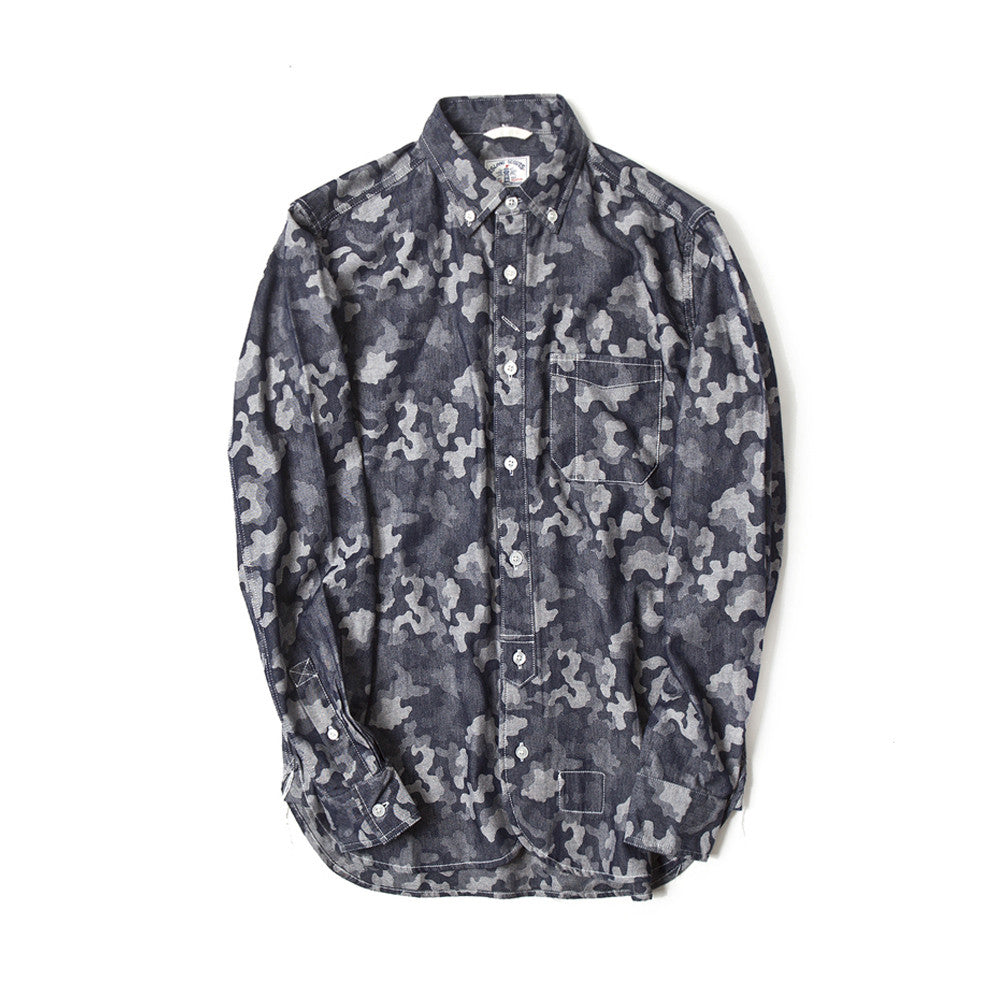 Yarn Dyed Blue Camouflage Long Sleeve Worker Shirt