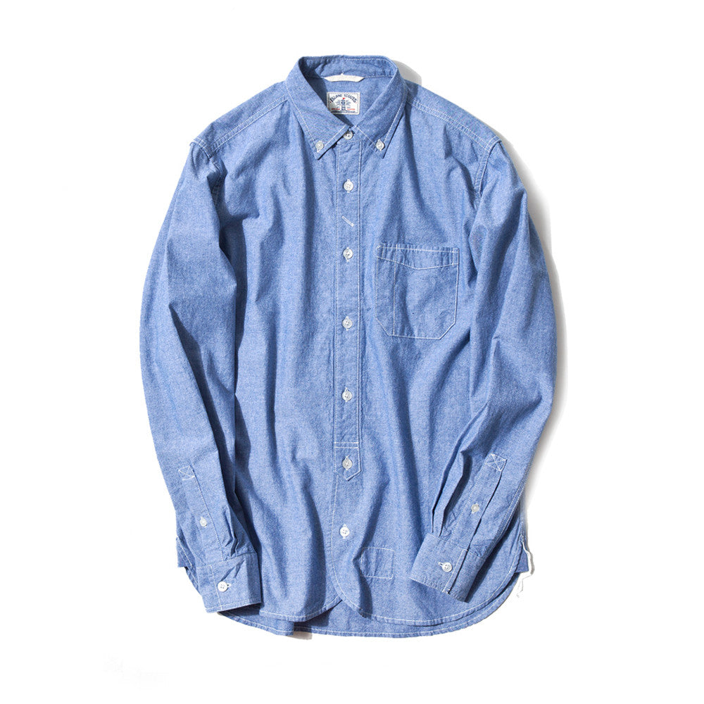 Japanese Charmbray Long Sleeve Worker Shirt In Blue