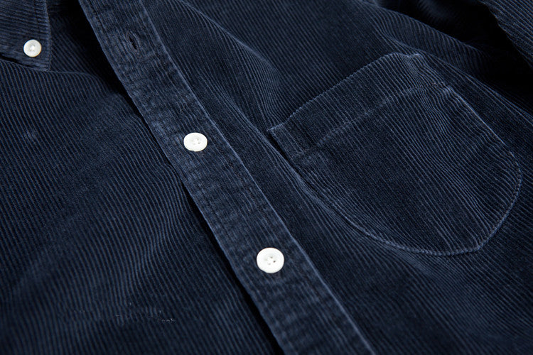 Corduroy Long Sleeve Elbow Patch Shirt in Navy
