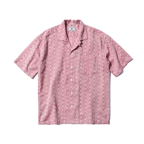Cotton Mixed Linen Jacquard Stripes Palaka Shirt - Red
