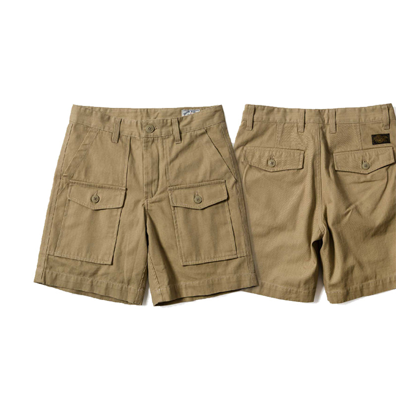 Cotton Herringbone Work Shorts - Brown