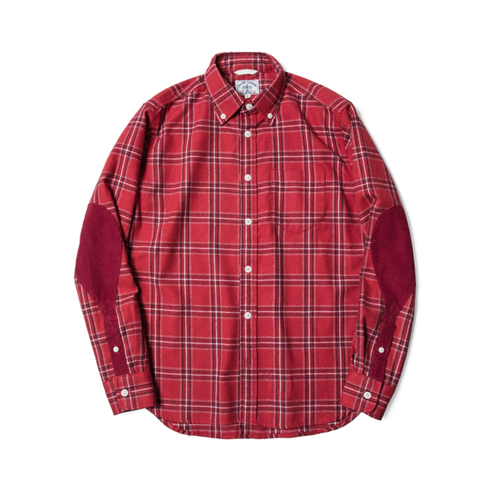 Cotton Flannel Elbow Patch Checks Shirt - Red