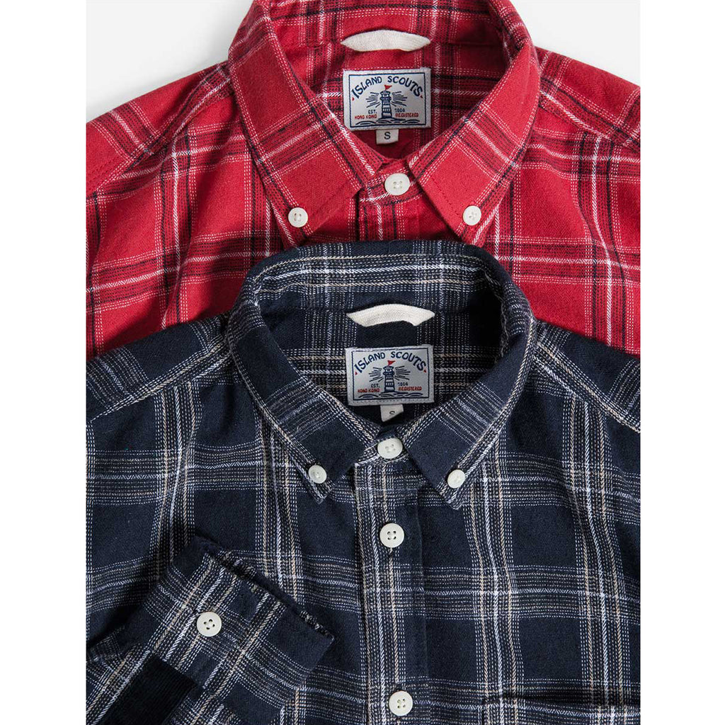 Cotton Flannel Elbow Patch Checks Shirt - Red