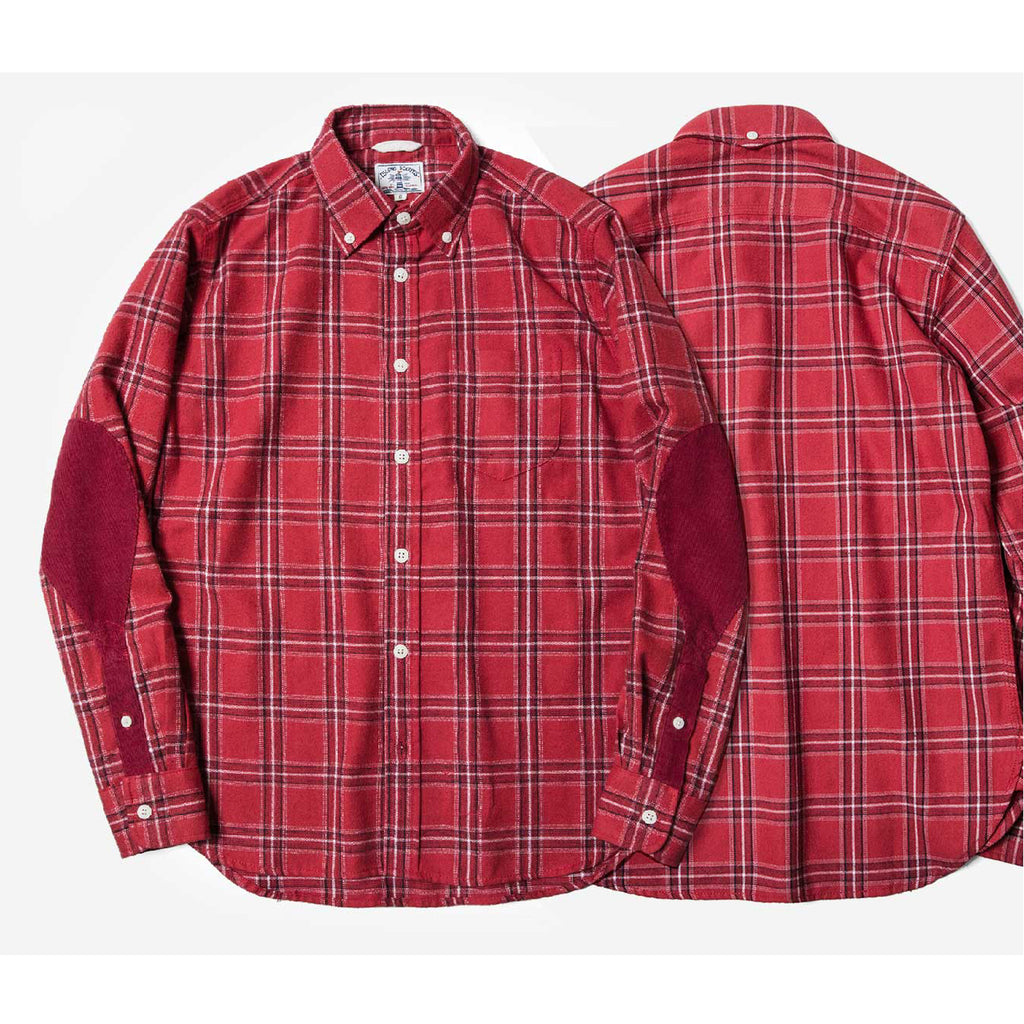 Cotton Flannel Elbow Patch Checks Shirt - Red