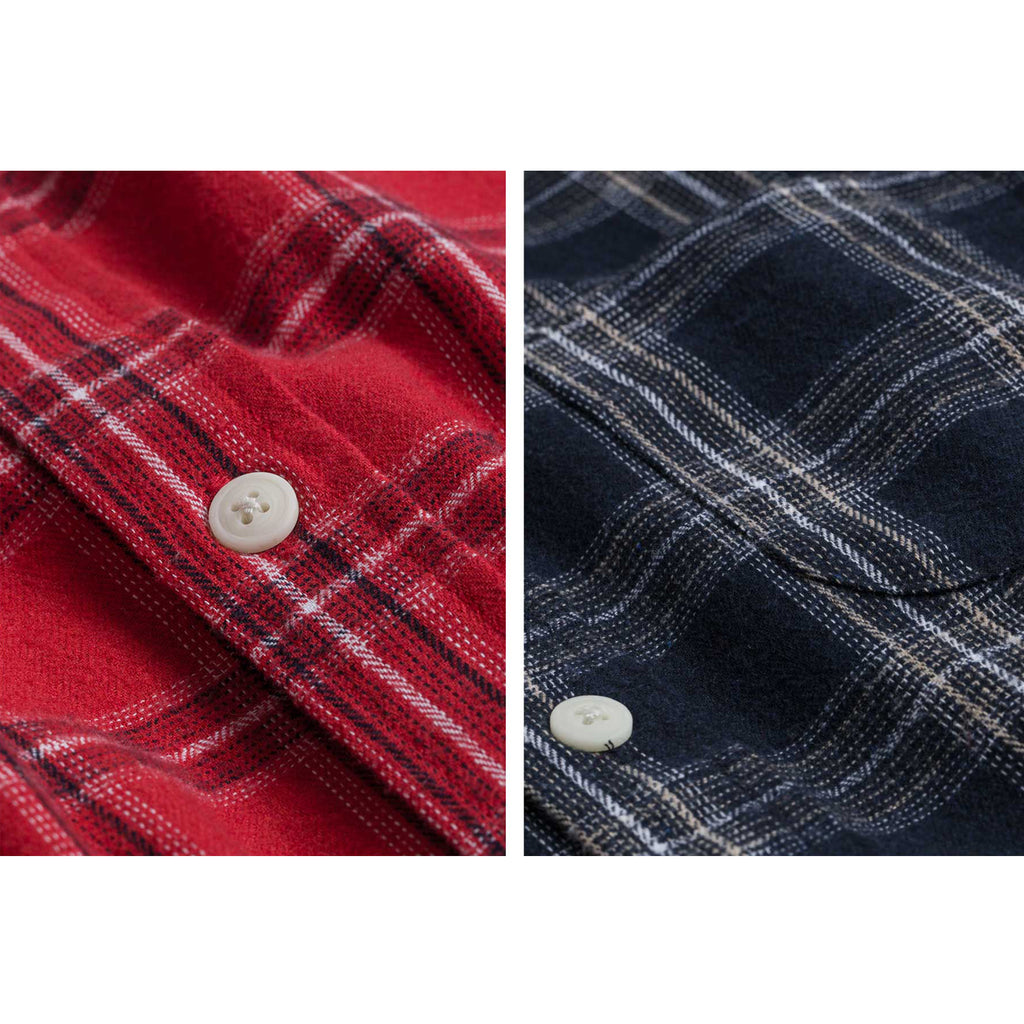 Cotton Flannel Elbow Patch Checks Shirt - Red