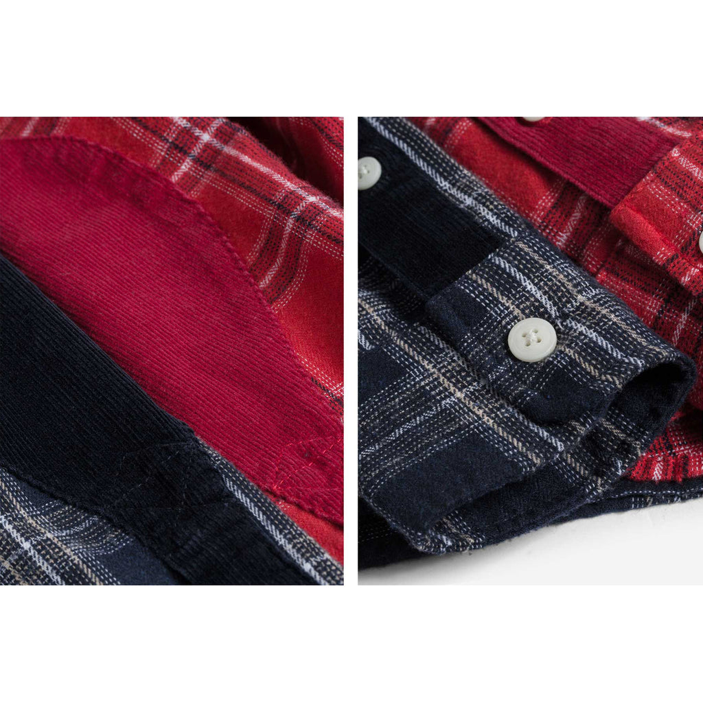 Cotton Flannel Elbow Patch Checks Shirt - Red